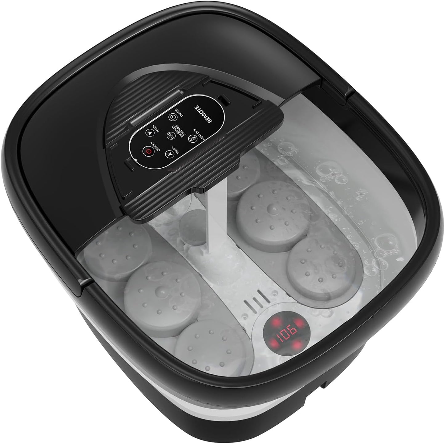 Beaumoi collapsible foot spa front view with remote control