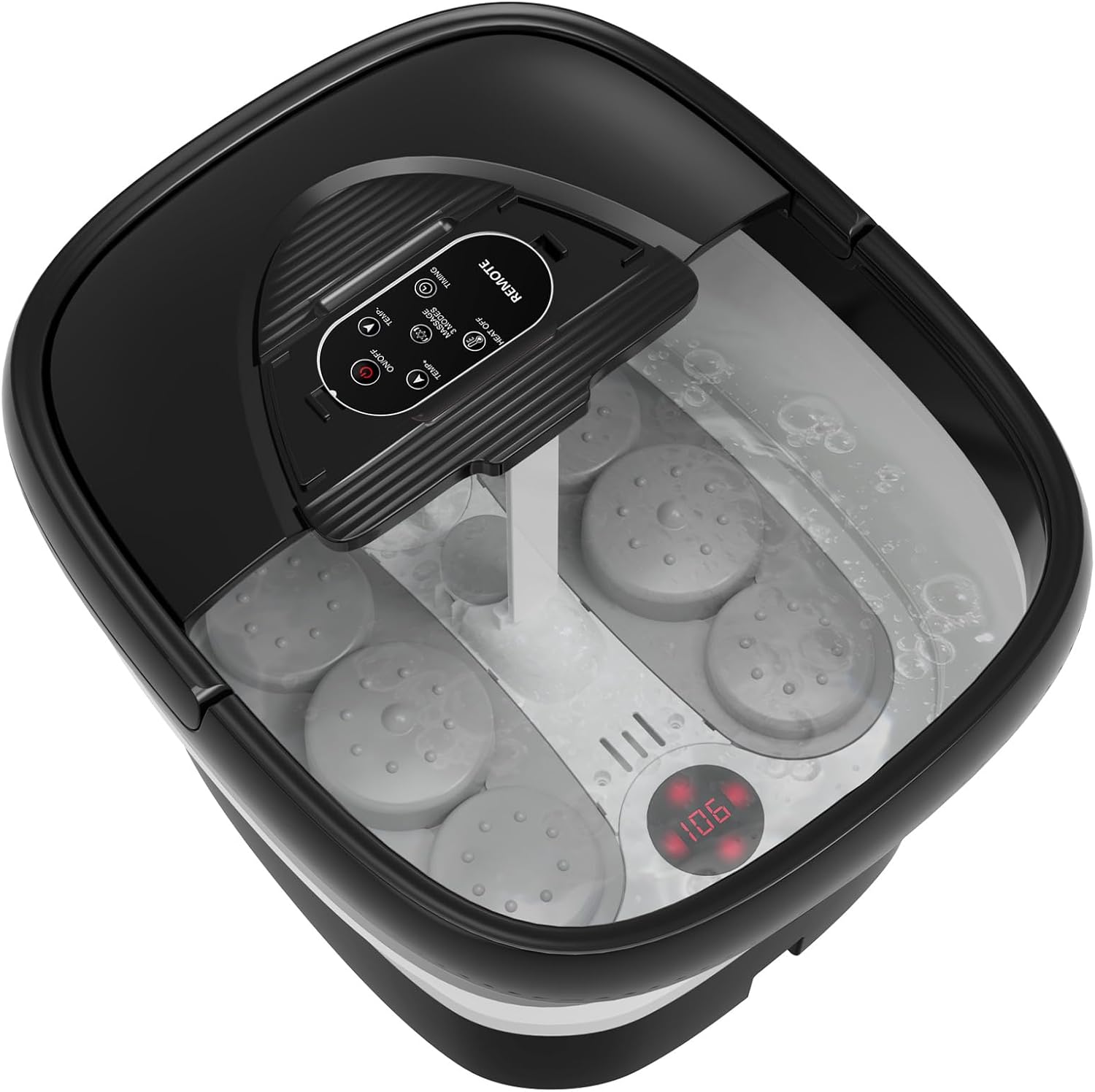 Beaumoi collapsible foot spa front view with remote control