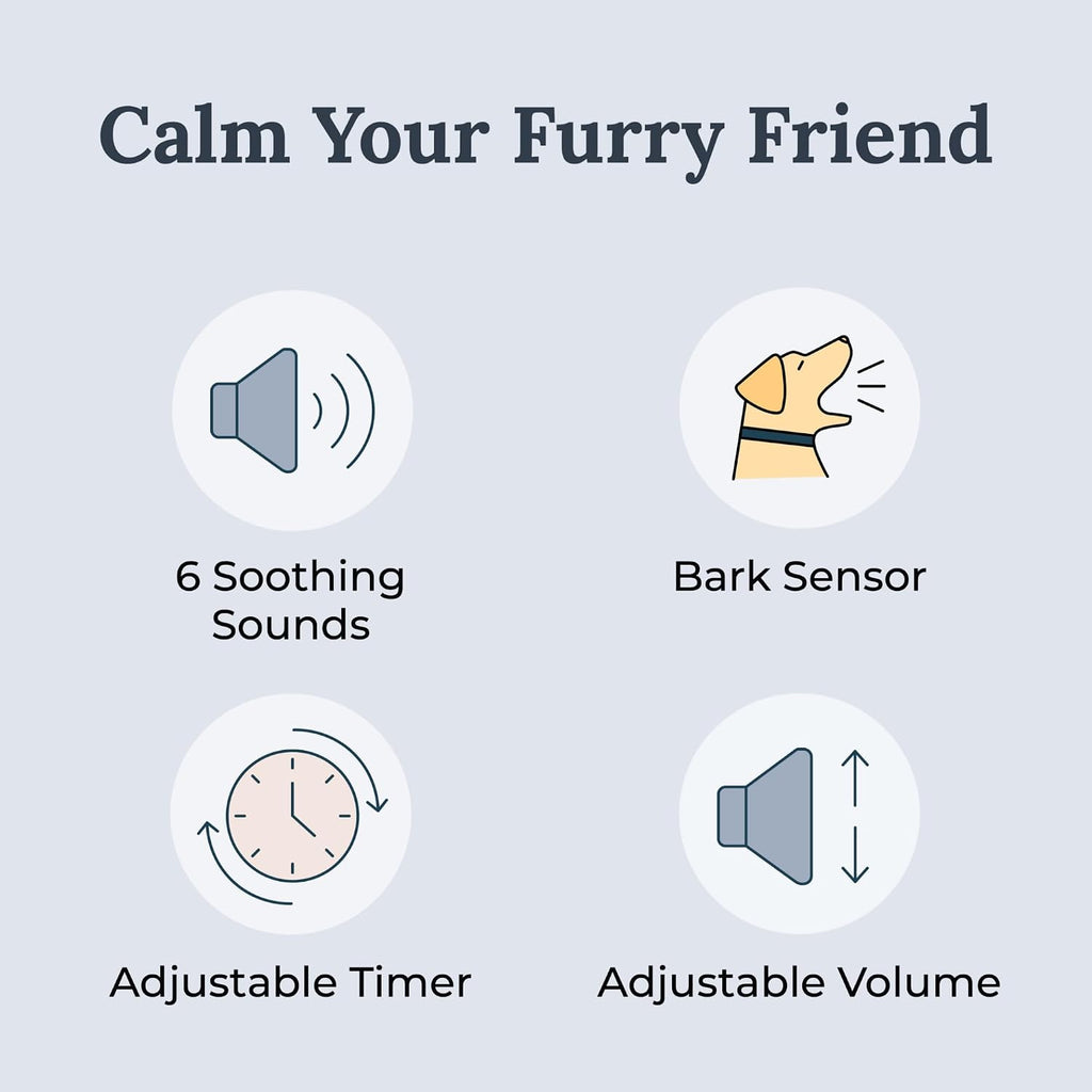 Yogasleep Pawzz pet sound machine showing the integrated bark sensor interface