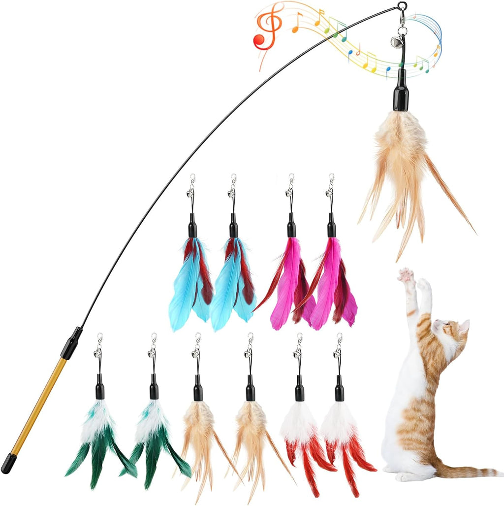 Pawaboo Feather Teaser Cat Toy - Interactive Wand with Extra Long 34.5" Wand and Small Bell, Fun Exerciser Playing Toy for Kittens or Cats, Brown Feather - Image 14