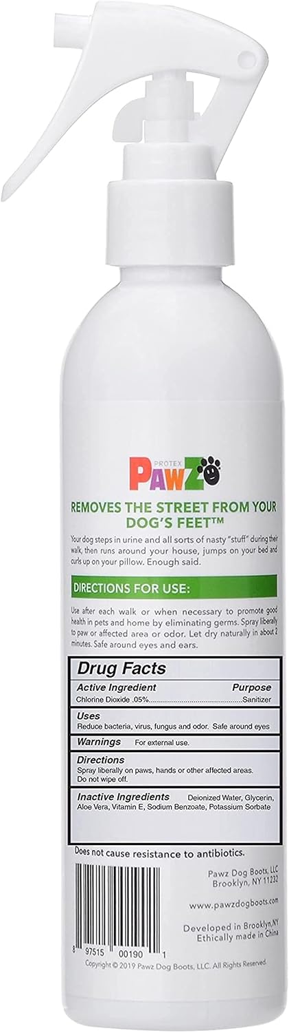Close up of PawZ SaniPaw sanitizing spray label