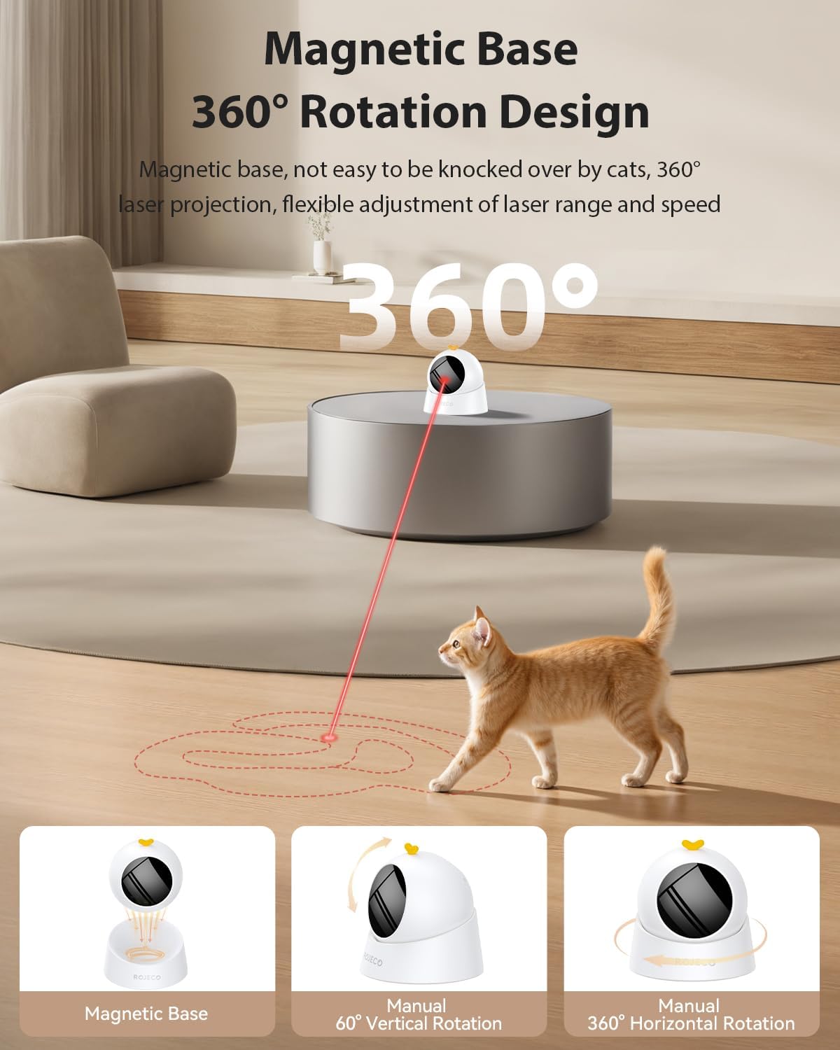 Multi-speed robotic kitten chasing toy illustrating the variable fast and slow modes.