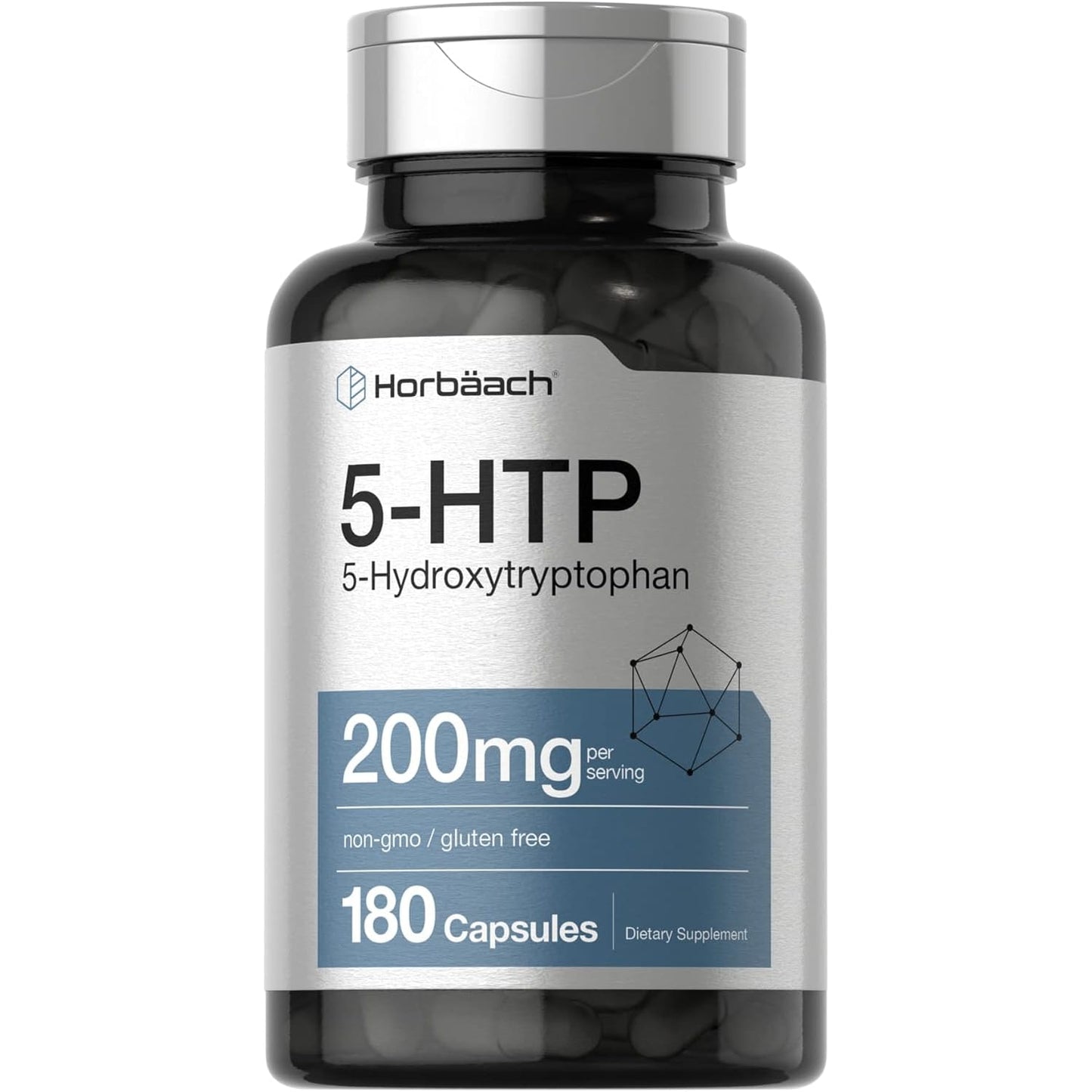 Horbäach 5-HTP 200mg 180 capsules front view bottle for mood support