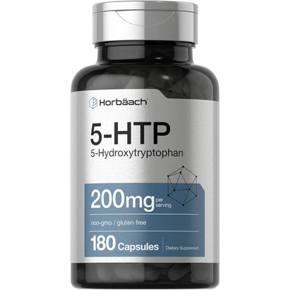 Horbäach 5-HTP 200mg 180 capsules front view bottle for mood support