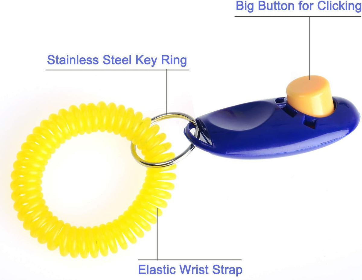 Ergonomic plastic dog clicker showing the large raised button design.