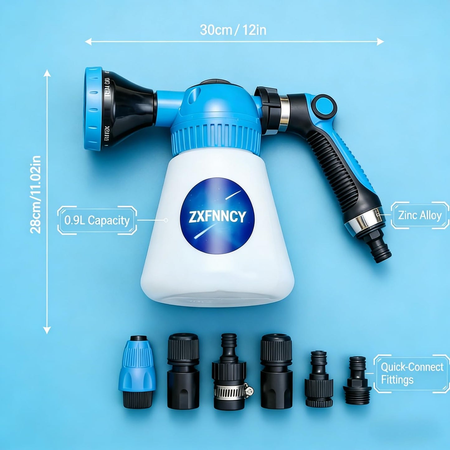 User holding foam sprayer for car detailing