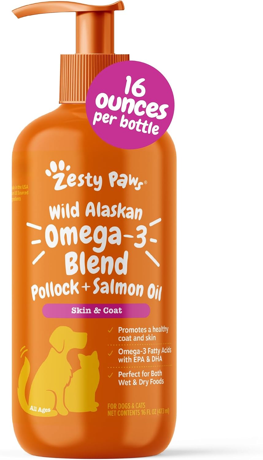 Zesty Paws Wild Alaskan Omega-3 Blend Pollock + Salmon Oil for Dogs and Cats- Skin and Coat Support, Omega 3 Supplement for Pets, 8.5oz - Image 11