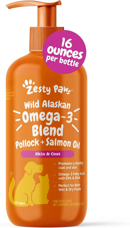 Zesty Paws Wild Alaskan Omega-3 Blend Pollock + Salmon Oil for Dogs and Cats- Skin and Coat Support, Omega 3 Supplement for Pets, 8.5oz - Image 11