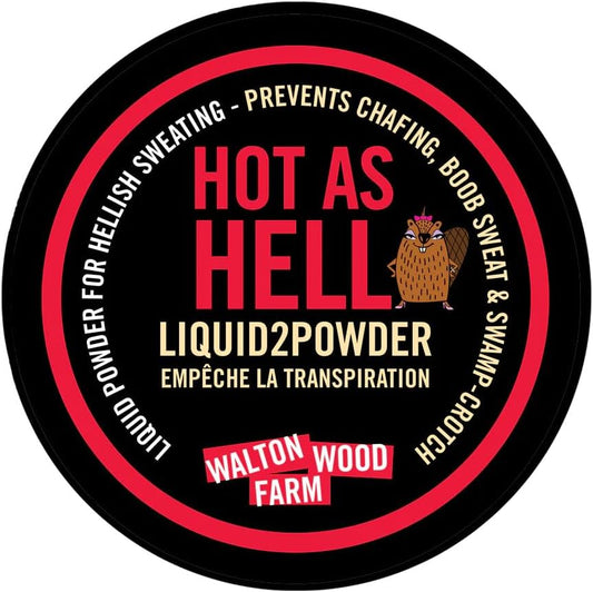 Walton Wood Farm Bver Hot As Hell Liquid To Powder 8 Ounce bottle front view for anti-chafing protection.