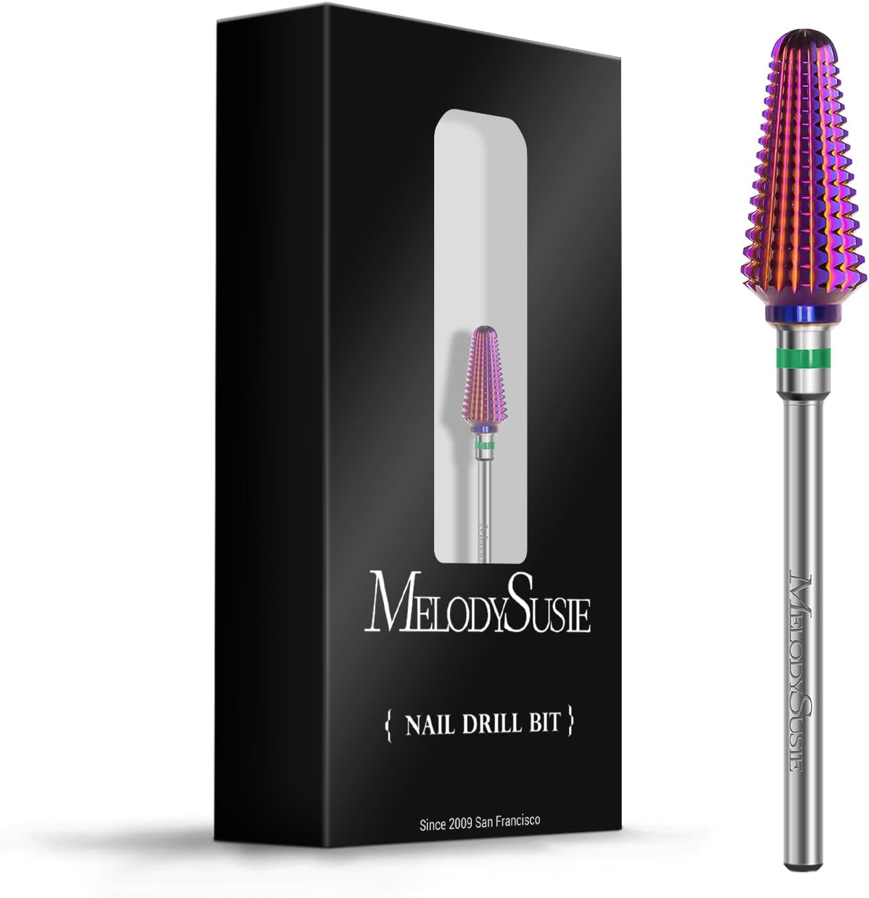 MelodySusie Professional Tornado Nail Drill Bit front view showcasing the purple coarse grit finish