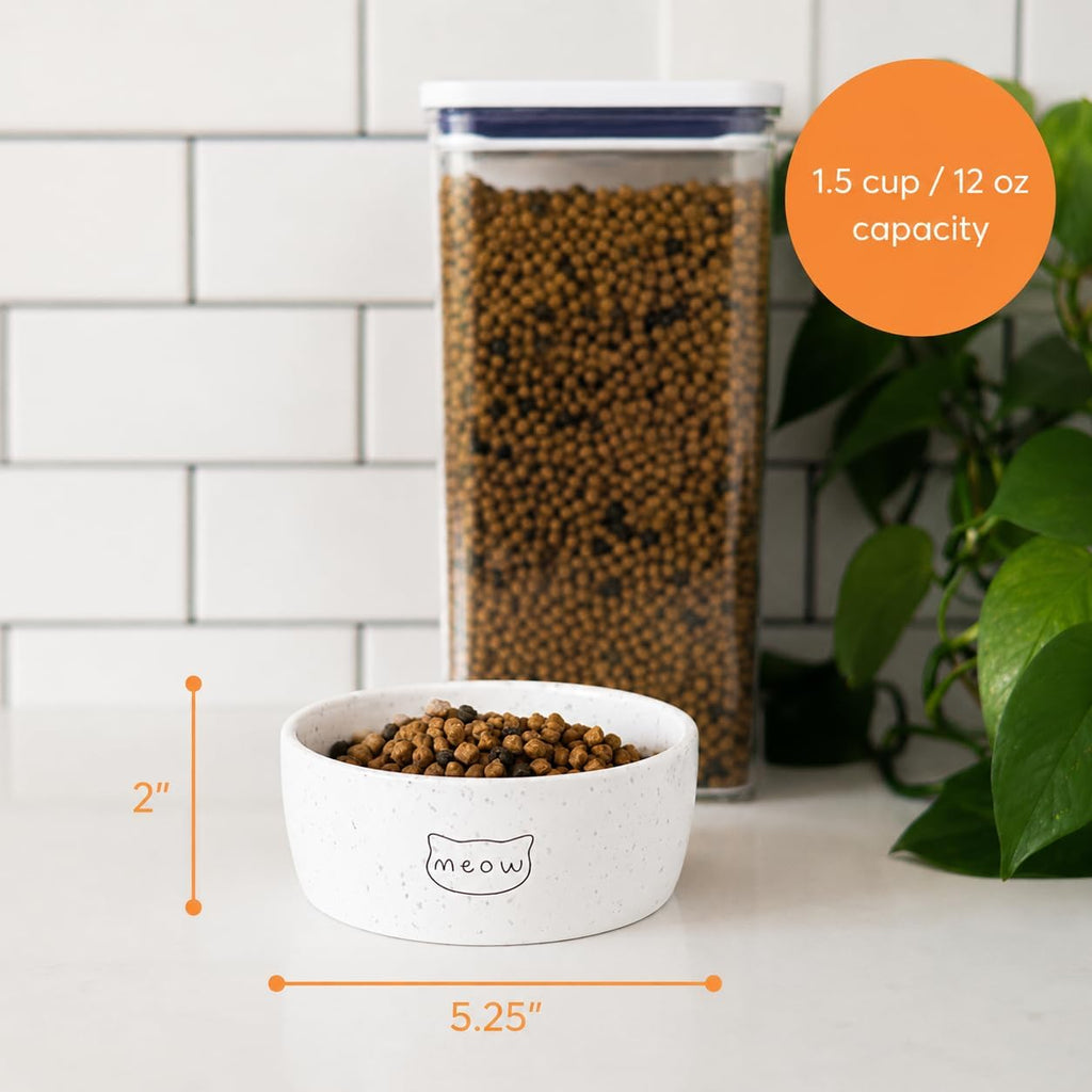 Pearhead ceramic meow cat bowl side profile displaying dimensions