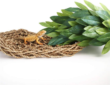 Artificial silk plant mounted on glass reptile tank wall