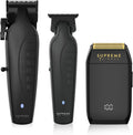 Supreme Trimmer Vader 3 in 1 set front view showcasing the black clipper, trimmer, and foil shaver.