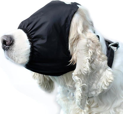 NACOCO Dog Calming Cap front view on small dog reducing anxiety during grooming
