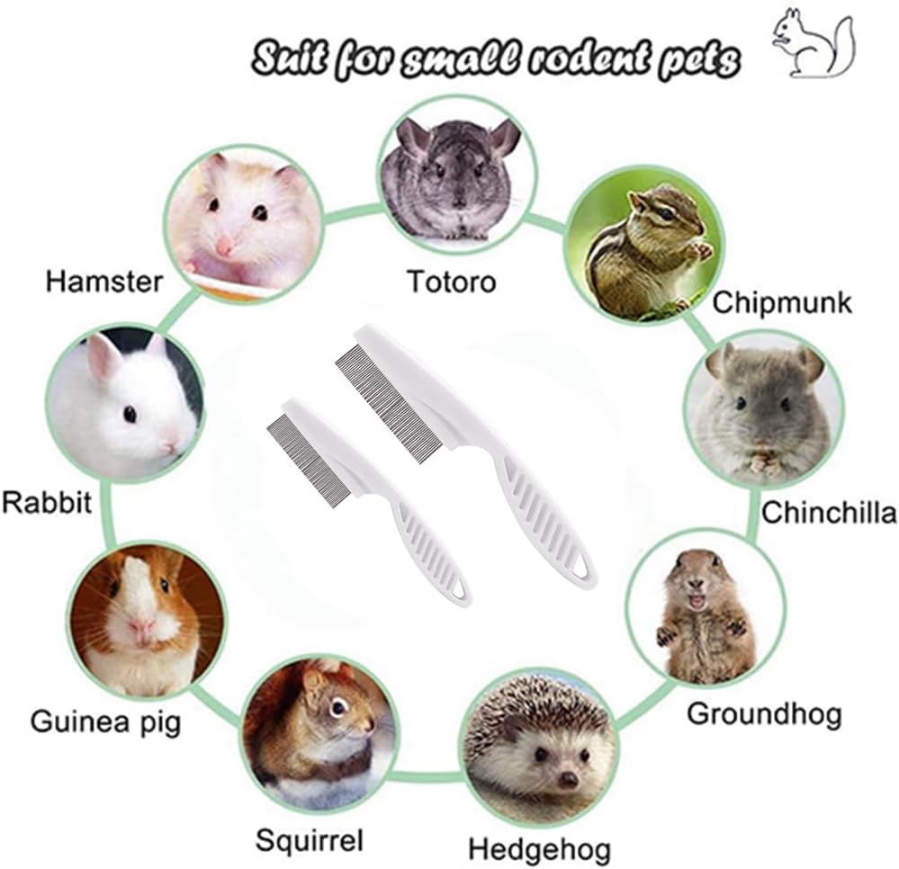 Two pack white hamster flea combs highlighting the ergonomic non slip handles for secure small pet grooming.