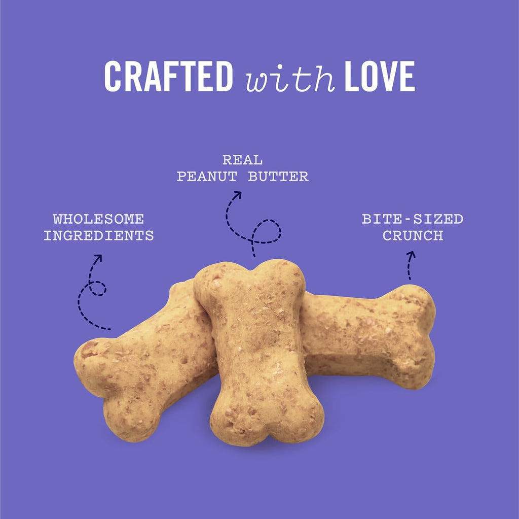 Imported USA oven baked peanut butter puppy treats resealable bag.