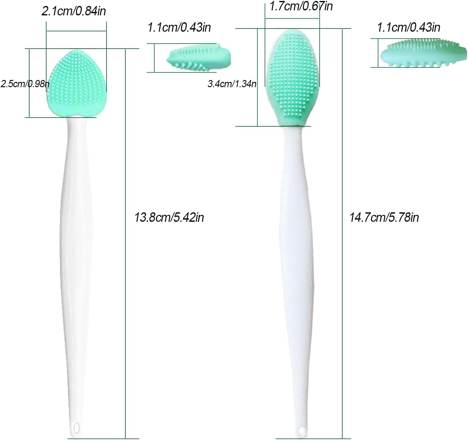 Close up view of the heart shaped silicone cat blackhead remover brush.