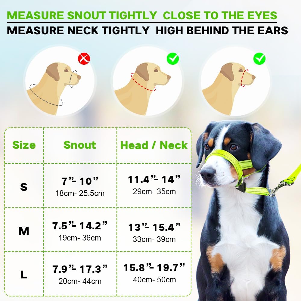 Packaging and overview of the large green Candofly adjustable dog head halter.