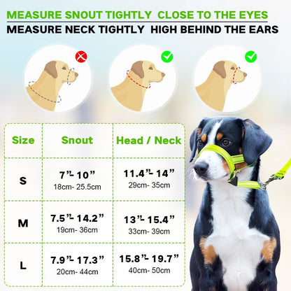 Packaging and overview of the large green Candofly adjustable dog head halter.