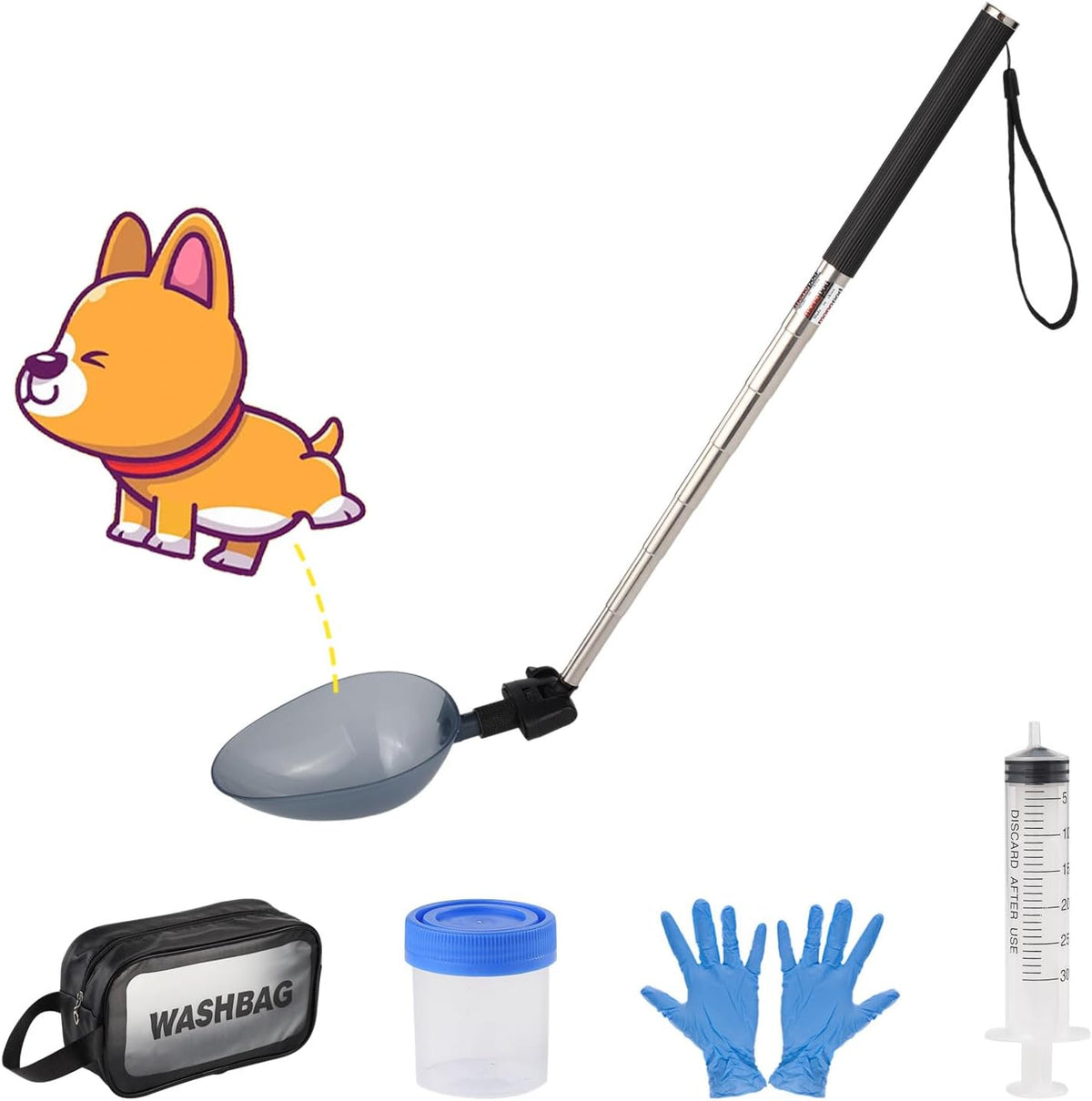 Diagnox Health Dreamemo dog cat urine collector front view showcasing the complete pro kit components.