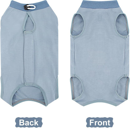 Rear view of cat recovery suit showing litter box access
