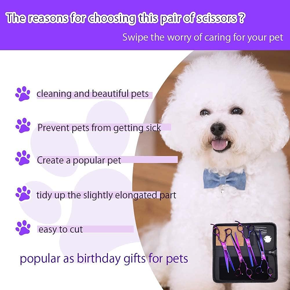 Purple Dragon pet grooming scissors in storage case