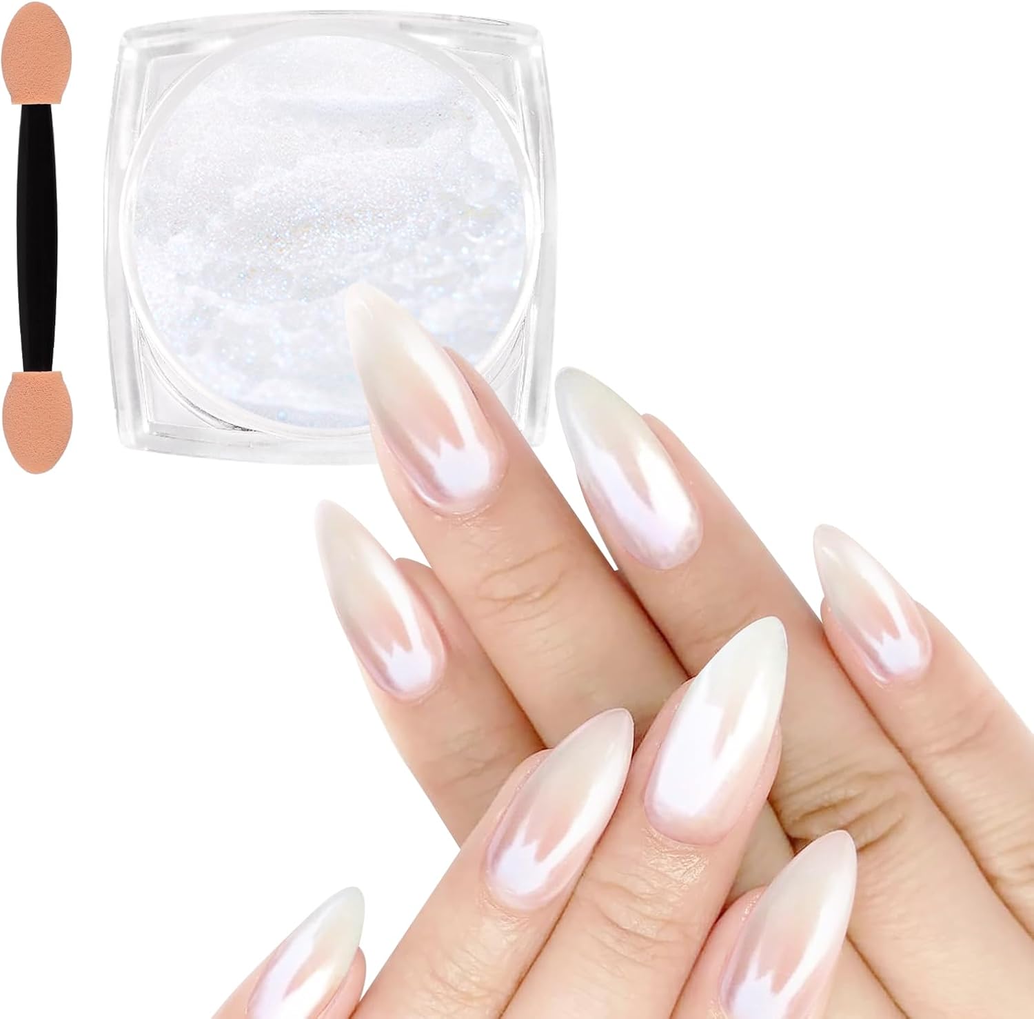 Allstarry White Pearl Chrome Nail Powder jar front view