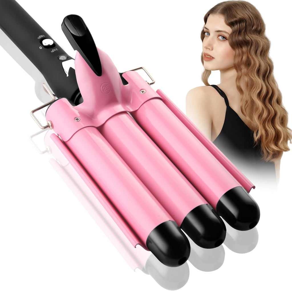 Aleath 3 barrel curling iron front view pink waver