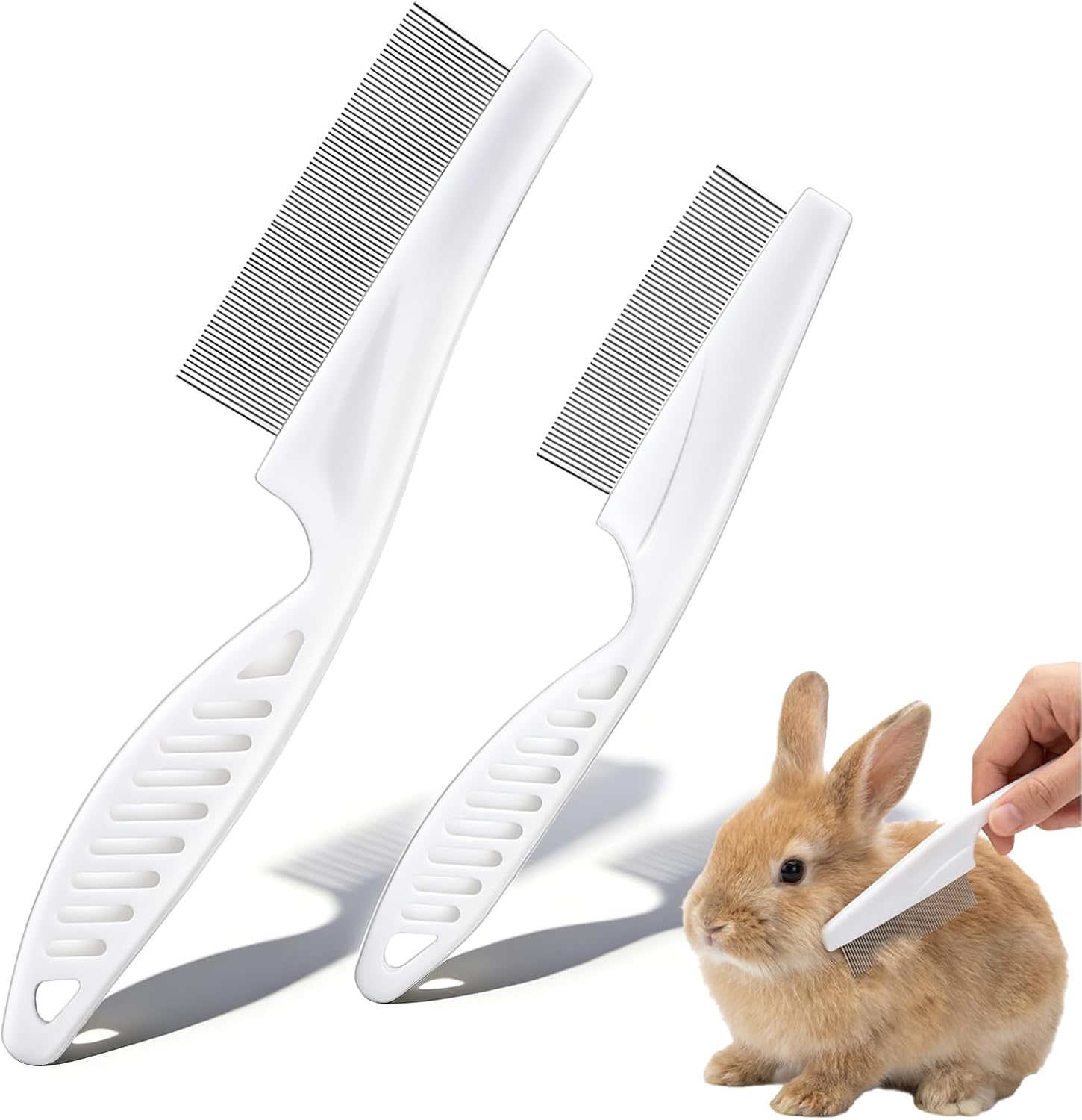 Fiyooau 2 pack fine tooth flea comb front view showing large and small pet grooming tools