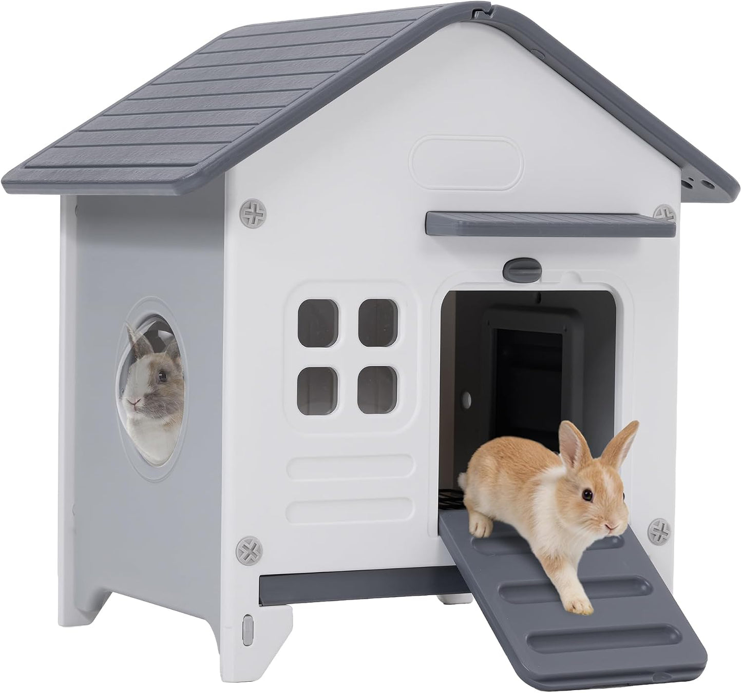 Rockever Plastic Rabbit Cage Outdoor Indoor, Waterproof Rabbit Hutch-Leak-Proof Pull-Out Tray&Chew-Proof, Bunny Cage Guinea Pig Cages, Easy-Clean & Ideal for Small Animal - Image 1