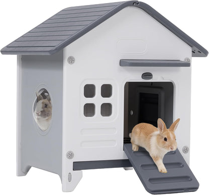 Rockever Plastic Rabbit Cage Outdoor Indoor, Waterproof Rabbit Hutch-Leak-Proof Pull-Out Tray&Chew-Proof, Bunny Cage Guinea Pig Cages, Easy-Clean & Ideal for Small Animal - Image 1
