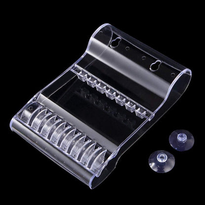 Mollensiuer transparent plastic salon scissors holder front view showcasing clear acrylic multi-slot shear organizer