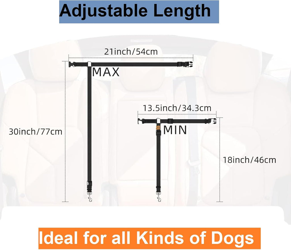 Top down view of three dog seat belt colors for car travel.