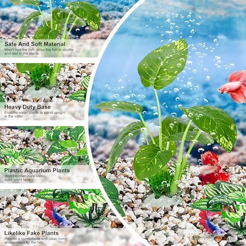Vibrant green MyLifeUNIT betta fish tank accessories mimicking a natural environment.