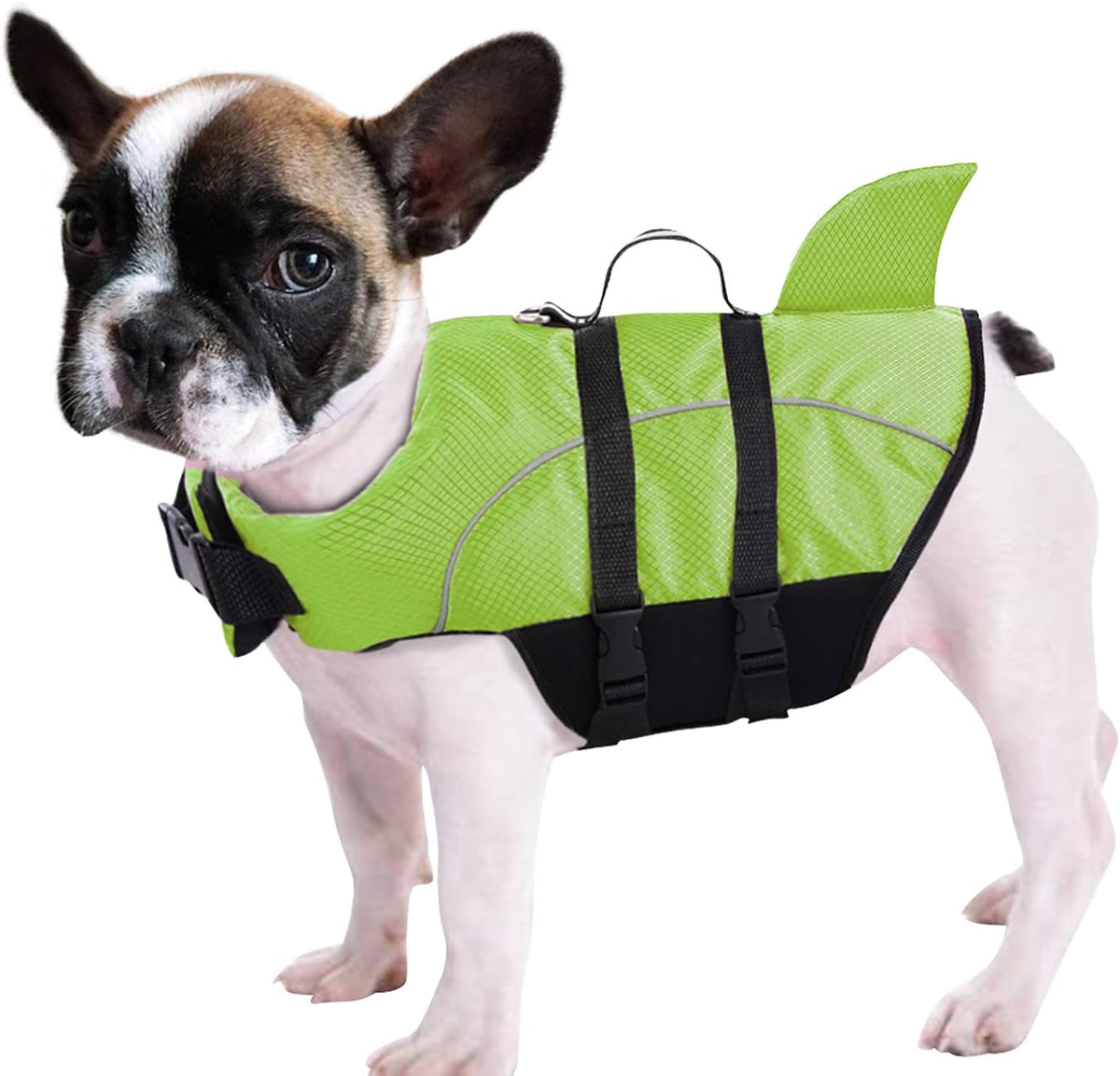 Adjustable pet lifesaver safety coat showing the hook and loop magic sticker fastening system for secure fit.