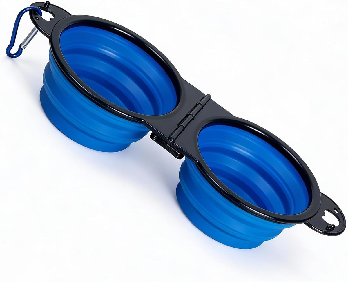 7CAIHOME blue travel pet feeding dish flat folded position