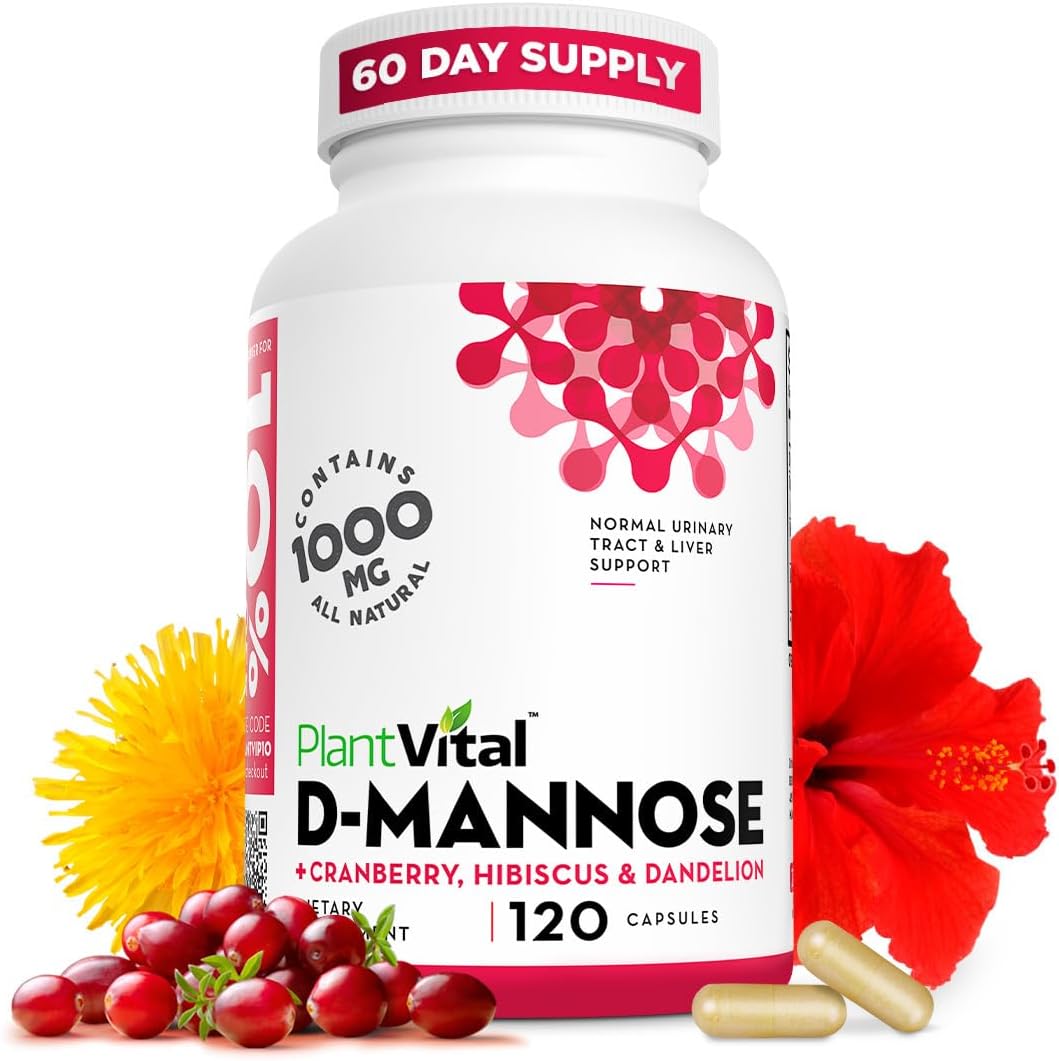 Plantvital D Mannose 1000mg capsules front view for urinary tract support