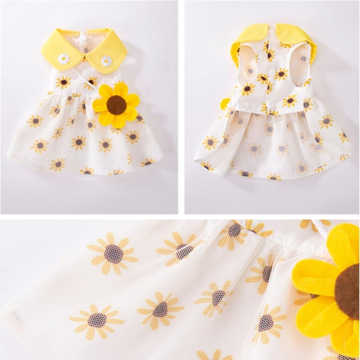 Premium cotton blend breathable dog dress back view with lace trim