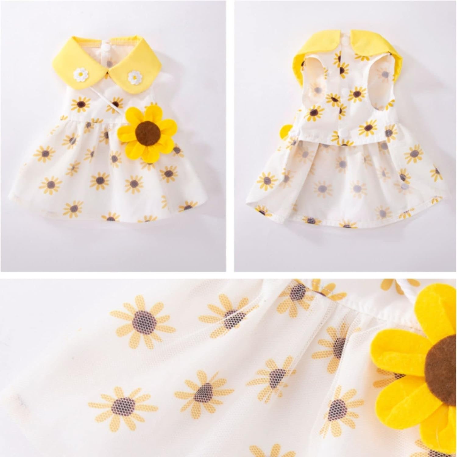 Premium cotton blend breathable dog dress back view with lace trim