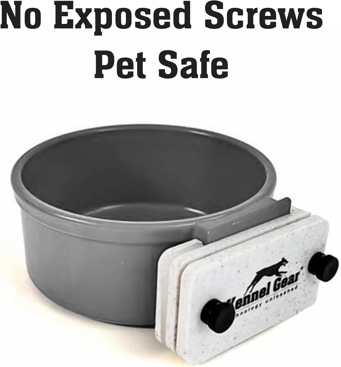 No tip elevated dog bowl mounted inside a pet travel kennel