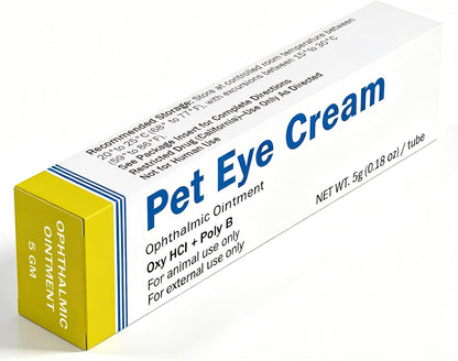 Premium pet eye ointment box packaging displaying complete usage directions