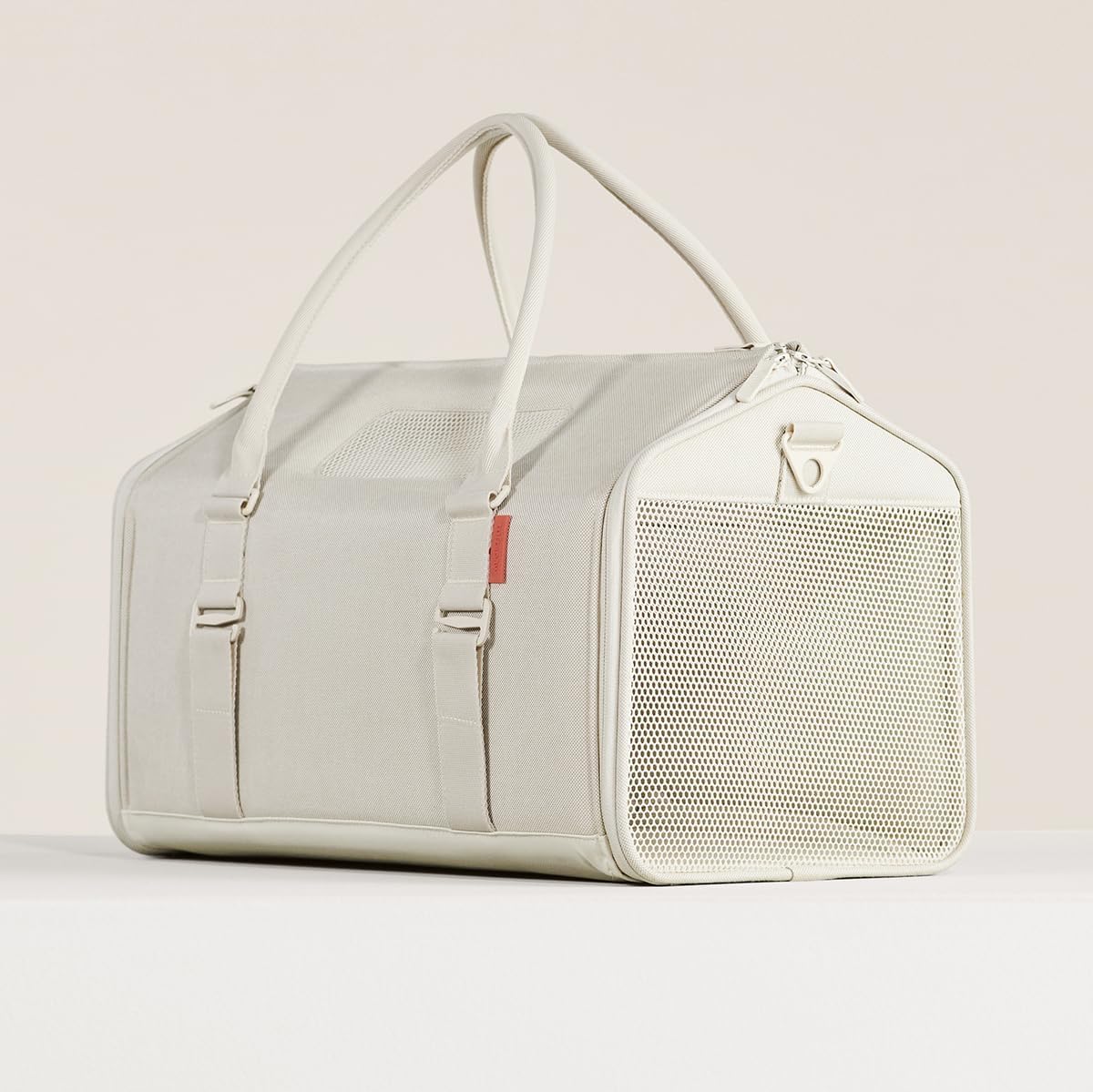 Tuft And Paw Porto Modern Cat Carrier front view in light sand color.