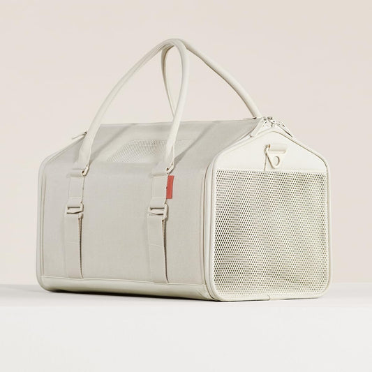 Tuft And Paw Porto Modern Cat Carrier front view in light sand color.