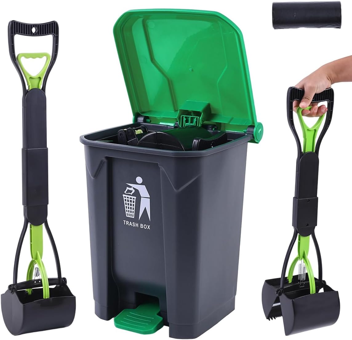 Axincanaan pooper scooper and trash can set front view for outdoor pet waste management.