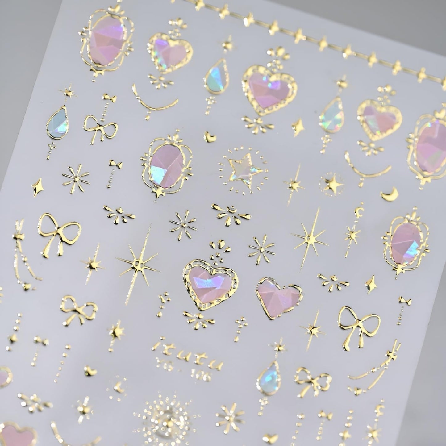 Valentine Nail Art Stickers 5D Embossed Pink Heart Nail Stickers for Nail Art Gold Moon Star Bow Nail Decals Valentine's Day Nails Design Aurora Heart Nails Supplies for Women Girls - Image 1