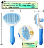 JRKOETY pet grooming tool close up on the blue textured anti slip ergonomic handle