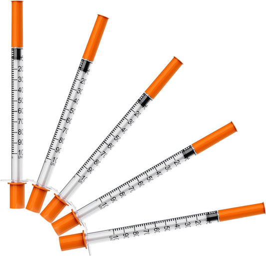 Med Needle U-100 Disposable Insulin Syringe front view showing 1ml barrel