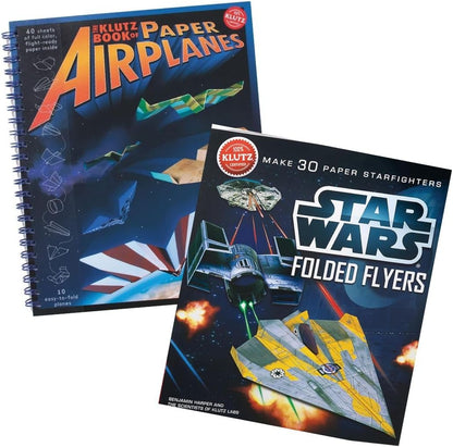 Klutz Paper Airplane Book Set front view showing the product packaging and included Star Wars starfighter models.