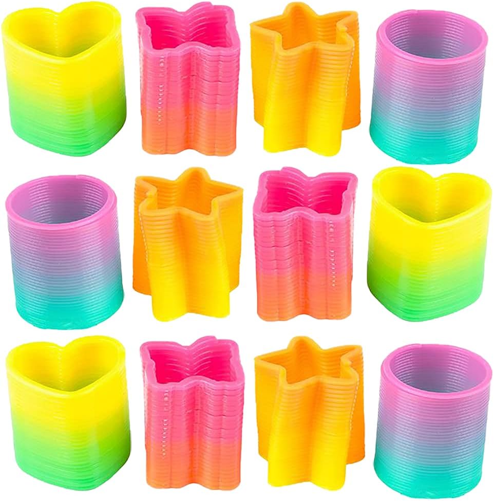 The Dreidel Company Rainbow Coil Spring Assortment front view showing colorful plastic shapes