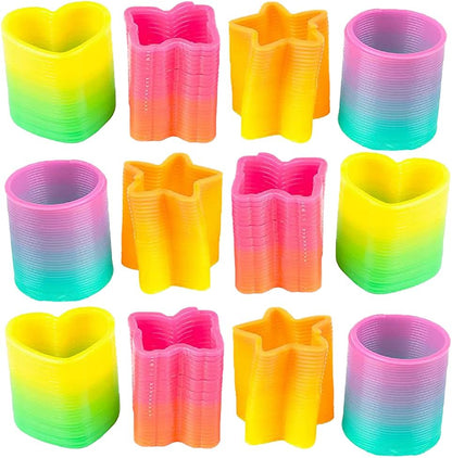 The Dreidel Company Rainbow Coil Spring Assortment front view showing colorful plastic shapes